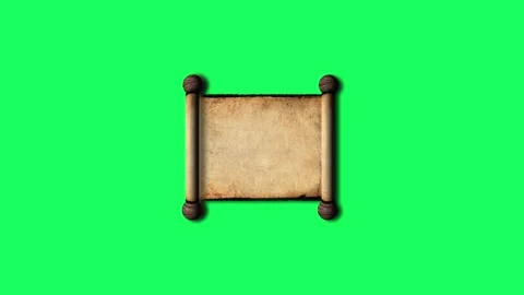 Ancient parchment scroll animation opening on green screen background. Stock Footage 339627523