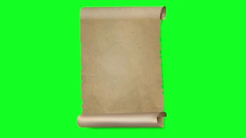 Ancient Parchment Scroll Unfurling Slowly on Green Screen, Vintage Paper Ba.. Stock Footage 334241942