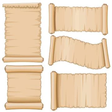Ancient parchment vector scrolls. Aged scrolling blank paper Stock Illustration