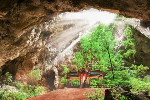 Ancient pavilion inside the hidden cave. Stock Photos