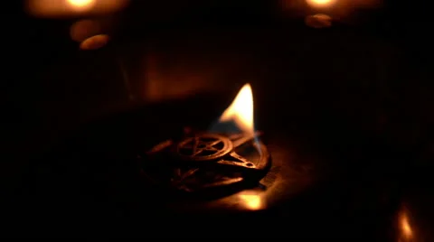 Ancient pentagram burning Stock Footage 42619824