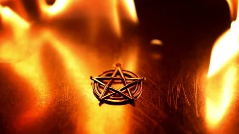 Ancient pentagram burning slow motion from 120fps Stock Footage 70423572