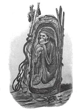 Ancient Peruvian Mummy from the Field of the Dead of Ancon Peru Historical Stock Illustration