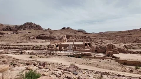 Ancient Petra archaeological site showcasing ruins of the great temple in Jordan Stock Footage 313494560