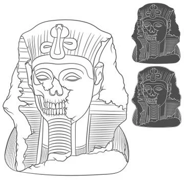 Ancient pharaoh statue of a skull. Set of vector isolated objects on white. Stock Illustration
