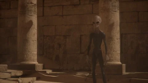 Ancient pharaonic temple under exploration by a group of aliens Stock Footage 291691171