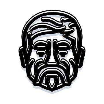 Ancient philosopher face with beard illustration 库存插图