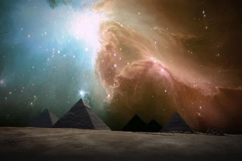 Ancient Places Backgrounds - Pyramids under Night Sky Stock Illustration