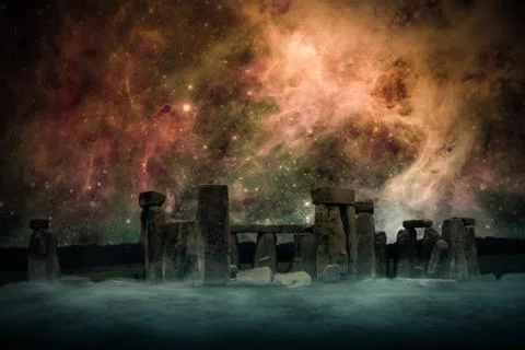 Ancient Places Backgrounds - Temple Ruins under Night Sky Stock Illustration