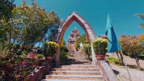 Ancient Po Klong Garai Cham Towers Entrance and Stairs Vietnam Stock Footage 335654251