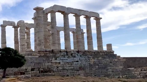 Ancient Poseidon Temple is located at Cape Sounion. Historical landmark. Stock Footage 241839681