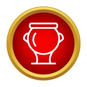 Ancient pot vessel line icon in red button Illustrazione stock