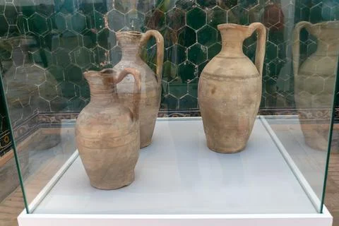 Ancient pottery clay in museum 스톡 사진