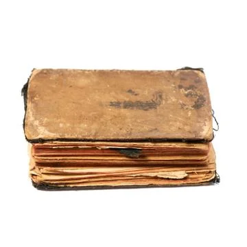 Ancient prayer book, anglewise. Isolated on white, clipping path Fotos Stock