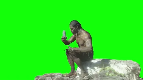 Ancient primitive caveman render 3d loop on green background Stock Footage 171883728