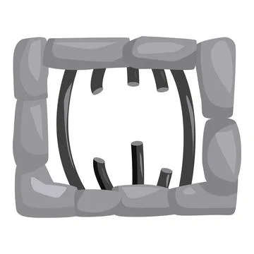 Ancient prison cell with stone walls and metal bars symbolizing confinement Stock Illustration