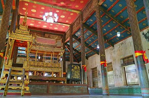 Ancient Pulpit and Artifacts in the Sermon Hall of Wat  Choeng Tha Temple Photos