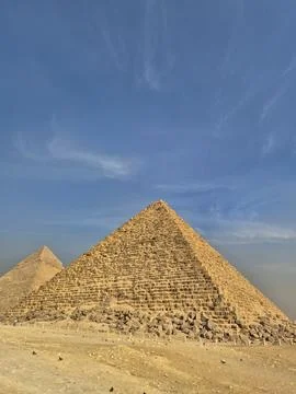 Ancient pyramids under clear blue sky Stock Photos