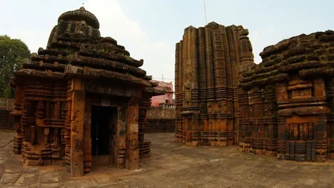 Ancient ramshackle temple complex stones of buildings covered with grass Bhubane Stock Footage 106118064