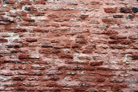 Ancient red brick wall of old house exterior, red brick texture on brickwor.. Stock Photos