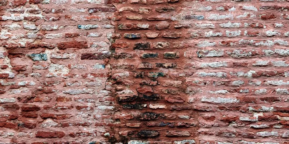 Ancient red brick wall of old house exterior, red brick texture on brickwor.. Stock Photos