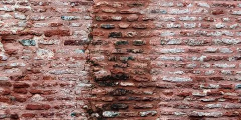 Ancient red brick wall of old house exterior, red brick texture on brickwor.. Stock Photos