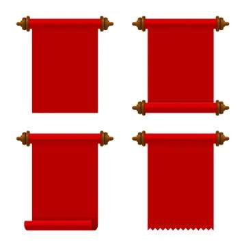 Ancient Red Paper Scrolls Set on White Background. Vector Illustrazione stock