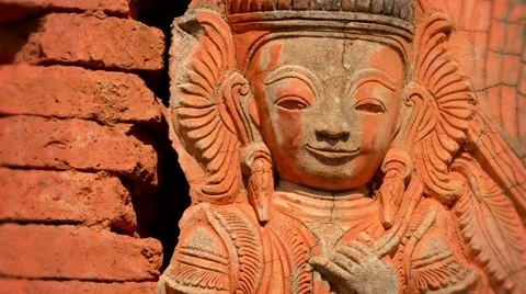 Ancient red stone statue. burma, inle lake Stock Footage 41322497