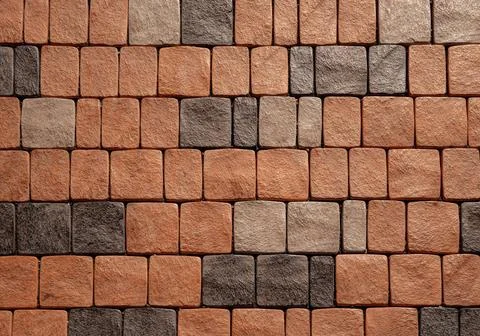 Ancient red stone wall flat background closeup Ancient red stone square sh... 스톡 사진