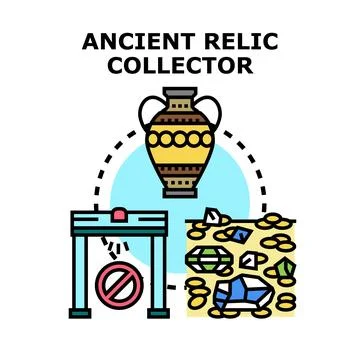 Ancient relic collector finding valuable historical artifacts Stock Illustration