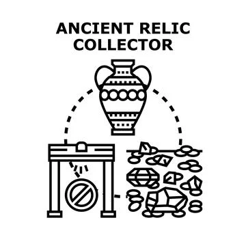 Ancient relic collector finding valuable historical artifacts Stock Illustration