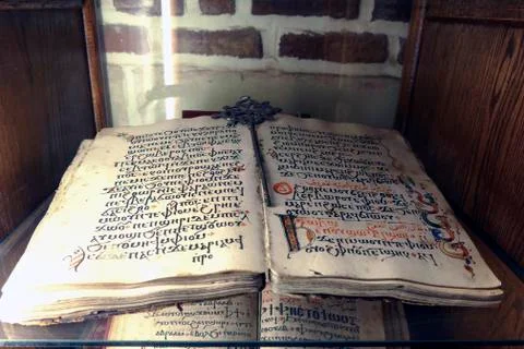 Ancient religious codex in both Coptic and Arabic calligraphy Stock Photos