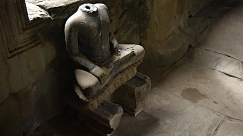 Ancient Religious Sculpture with Missing Head at Angkor Wat. Video UltraHD Stock Footage 60536165