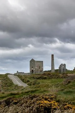 Ancient remnants of mine in spring, vertical format image Stock Photos