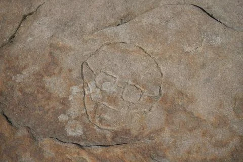 Ancient Rock Carving With Geometric Patterns At Black Rocks, Cromford, Stock Photos