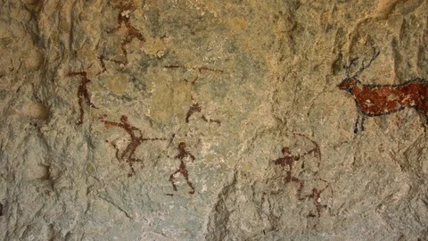 Ancient rock carvings on the wall Stock Footage 80407904