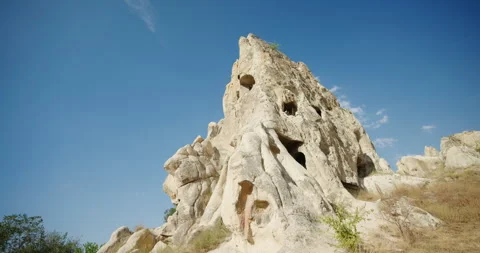 Ancient Rock Formations at Goreme Open Air Museum, Cappadocia, Turkiye Stock Footage 252010975