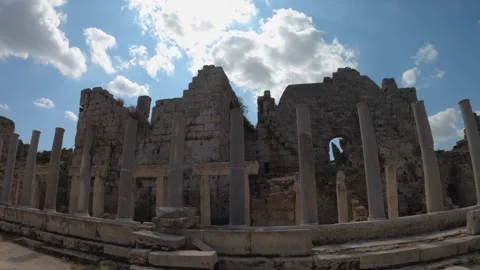 Ancient Roman columns and stone ruins of Domus Severiana on Palatine Hill in Stock Footage 342295841