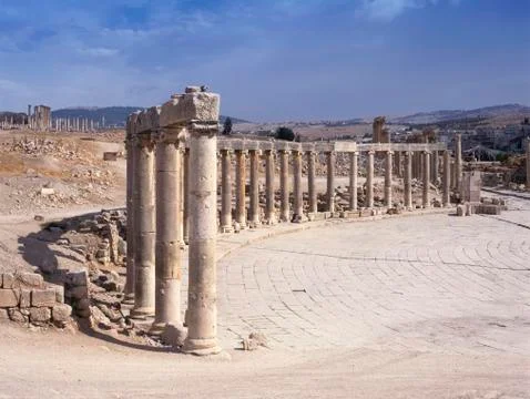 Ancient roman columns at Jerash Stock Photos