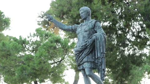 Ancient Roman Emperor Julius Caesar Octavianus Augustus Statue in Pincio Park Stock Footage 96032293