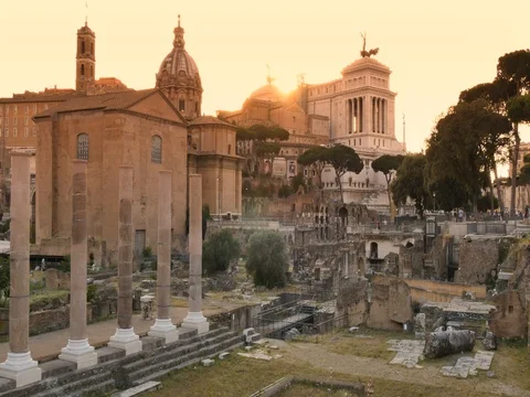 Ancient Roman Forum - Rome Italy Sunset Stock Footage 77635853