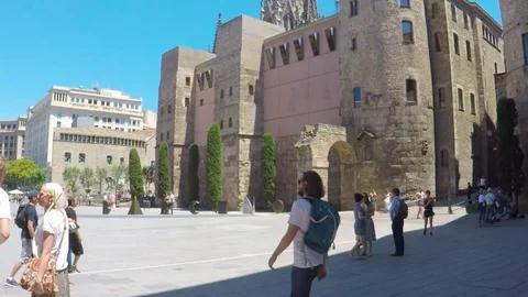Ancient Roman Gate and square Nova. Barcelona, Catalonia, Spain. Stock Footage 78463060