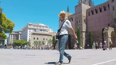 Ancient Roman Gate and square Nova. Barcelona, Catalonia, Spain. Video stock 78463242