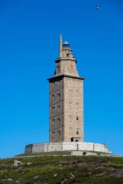 Ancient Roman lighthouse in A Corua, Spain; the oldest still in use and a U.. Stock Photos