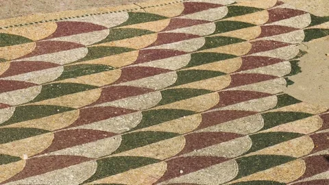 Ancient roman mosaic floor baths caracalla fish scale pattern earthy green brown Stock Footage 324760307