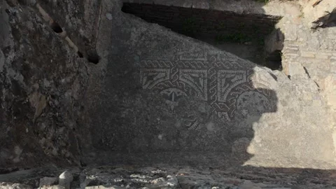 Ancient Roman Mosaic Floor at Volubilis Archaeological Site, Morocco Stock Footage 340265785