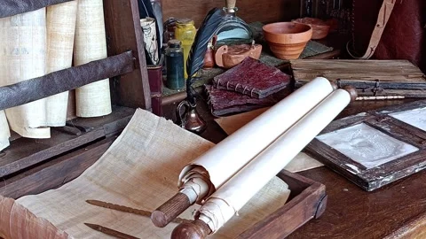 Ancient Roman Office. Papyrus and Ink Stock Footage 327520115