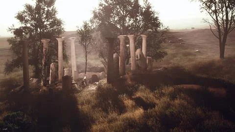 Ancient roman ruins with broken statues Ilustración de archivo
