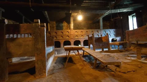 Ancient roman ruins with columbaria brickwork in historical site Stock Footage 301402001