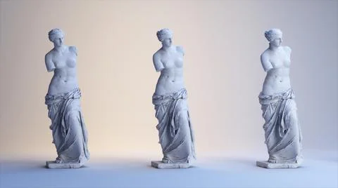 Ancient Roman white marble rotating statue of Venus on a light background. 3d Stock Illustration